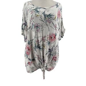 Buffalo David‎ Bitton Women's White Floral Tie Front Short Sleeve Blouse Size XL